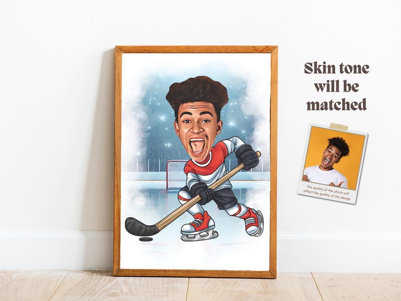 Custom Hockey Portrait Personalized Hockey Player Caricature Drawing Funny Cartoon from Photo Gift for Her