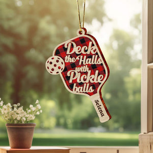 Personalized Pickleball Ornament, Deck the Halls with Pickleballs Gifts, Pickleball Paddle Wooden Ornament, Christmas Sport Player Gifts