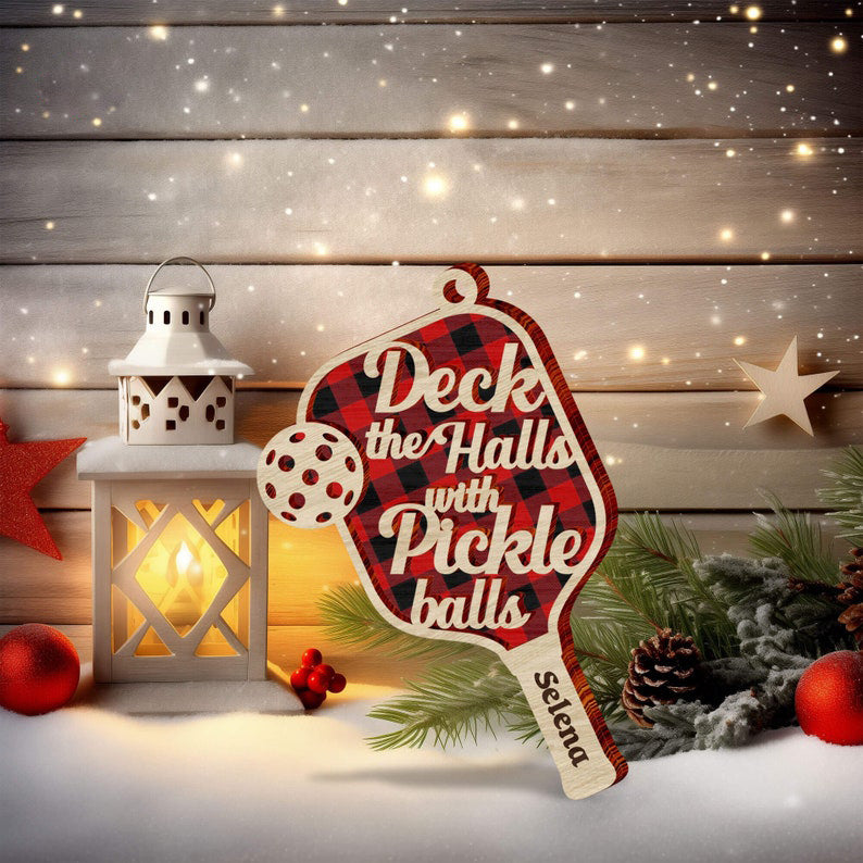 Personalized Pickleball Ornament, Deck the Halls with Pickleballs Gifts, Pickleball Paddle Wooden Ornament, Christmas Sport Player Gifts