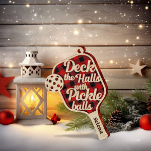 Personalized Pickleball Ornament, Deck the Halls with Pickleballs Gifts, Pickleball Paddle Wooden Ornament, Christmas Sport Player Gifts