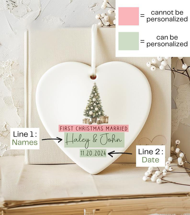 First Christmas Married Ornament 2025 - Personalized Script Married Christmas Ornament w/ Names and Date - Custom Christmas Married Ornament