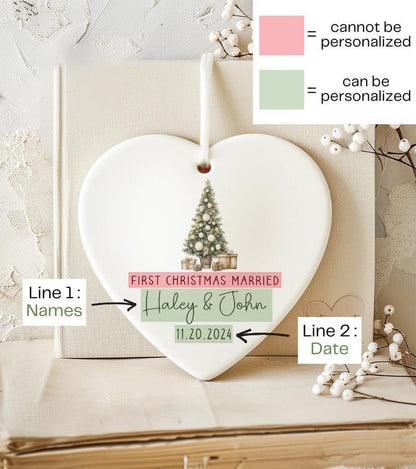First Christmas Married Ornament 2025 - Personalized Script Married Christmas Ornament w/ Names and Date - Custom Christmas Married Ornament