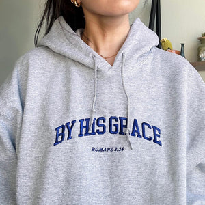 By His Grace | embroidered Christian hoodie vintage, Christian Men Gift, faith streetwear, aesthetic Christian gym apparel