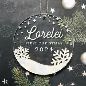 Personalized Baby Ornament - Babys First Christmas Ornament, Christmas 2024 Ornament, Wood and Acrylic Ornament, Engraved Ornament