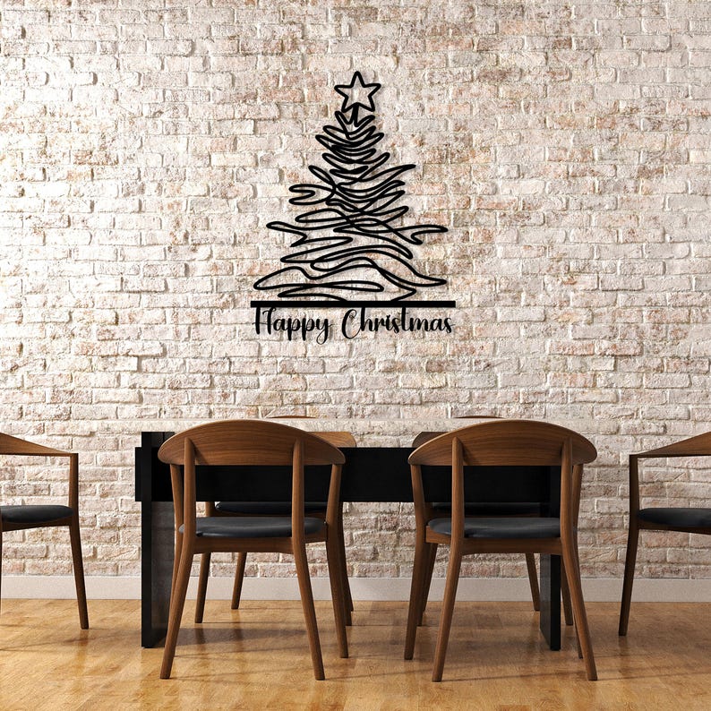 Christmas Tree Metal Wall Art - Modern Line Decor - Unique New Year Gift