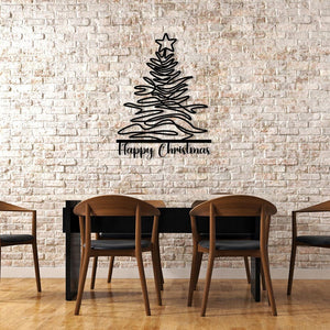 Christmas Tree Metal Wall Art - Modern Line Decor - Unique New Year Gift