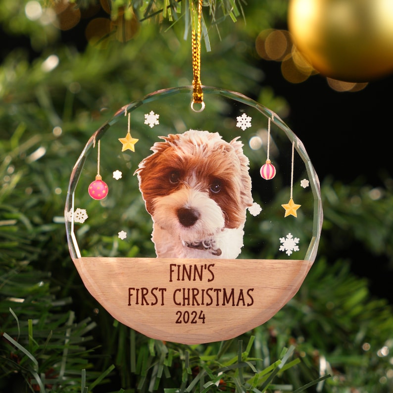 Dog's First Christmas Ornament, Dog Christmas Ornaments, Personalized Dog Photo Ornament, Pet Ornament First Christmas, Dog Christmas Gifts
