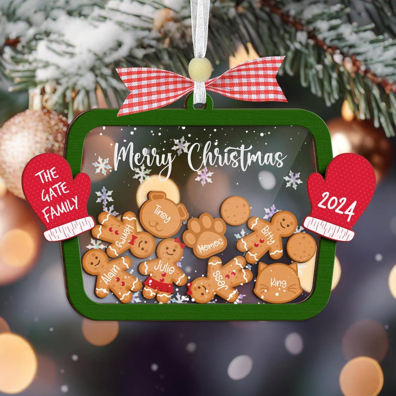 Personalized Family Member Shaker Ornament,Gingerbread With Hat Family Christmas Ornament,Family Ornament,4D Cookie Ornament,Christmas Gift