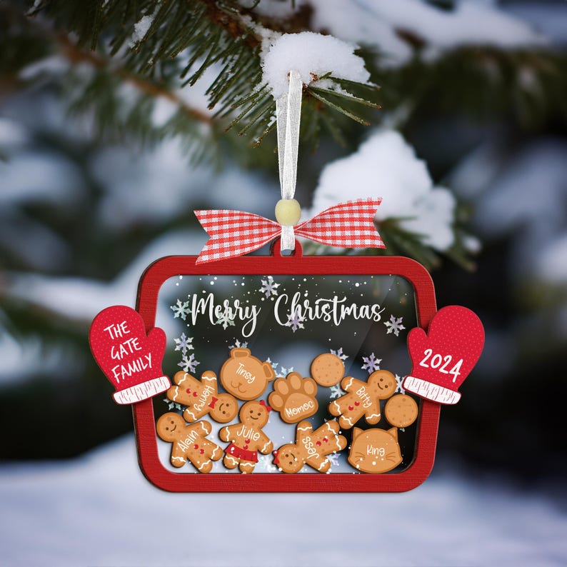 Personalized Family Member Shaker Ornament,Gingerbread With Hat Family Christmas Ornament,Family Ornament,4D Cookie Ornament,Christmas Gift