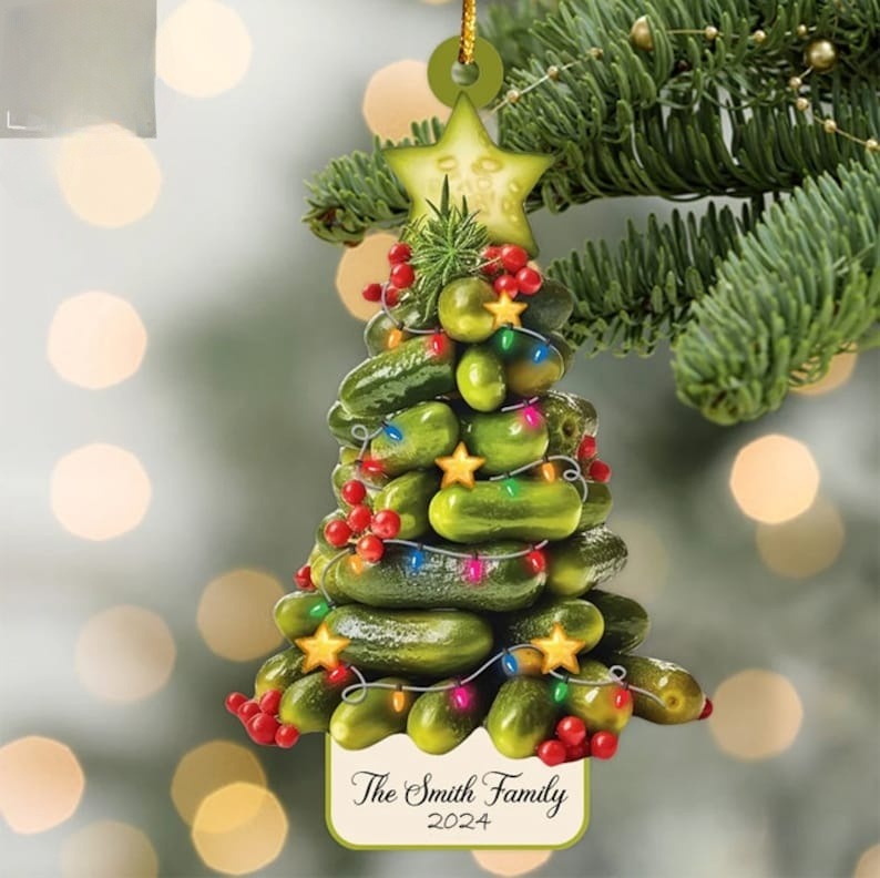 Personalized Christmas Pickles Tree 2024 Ornament, Custom Pickle Ornament, Pickle Acrylic/Wooden Ornament, Christmas Gift for Pickle Lover