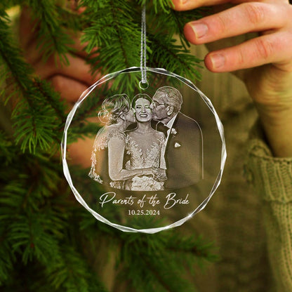 Custom Parents of the Bride Wedding Gift, Engraved Photo Wedding Ornament, Christmas Ornament Gift for Mom and Dad, Wedding Gift for Parents