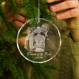 Custom Parents of the Bride Wedding Gift, Engraved Photo Wedding Ornament, Christmas Ornament Gift for Mom and Dad, Wedding Gift for Parents