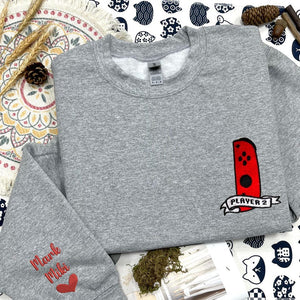 Matching Couple Sweatshirt with Player 1 and Player 2 Embroidery, Couple Crewneck, Personalized Anniversary Shirt, First Year Anniversary