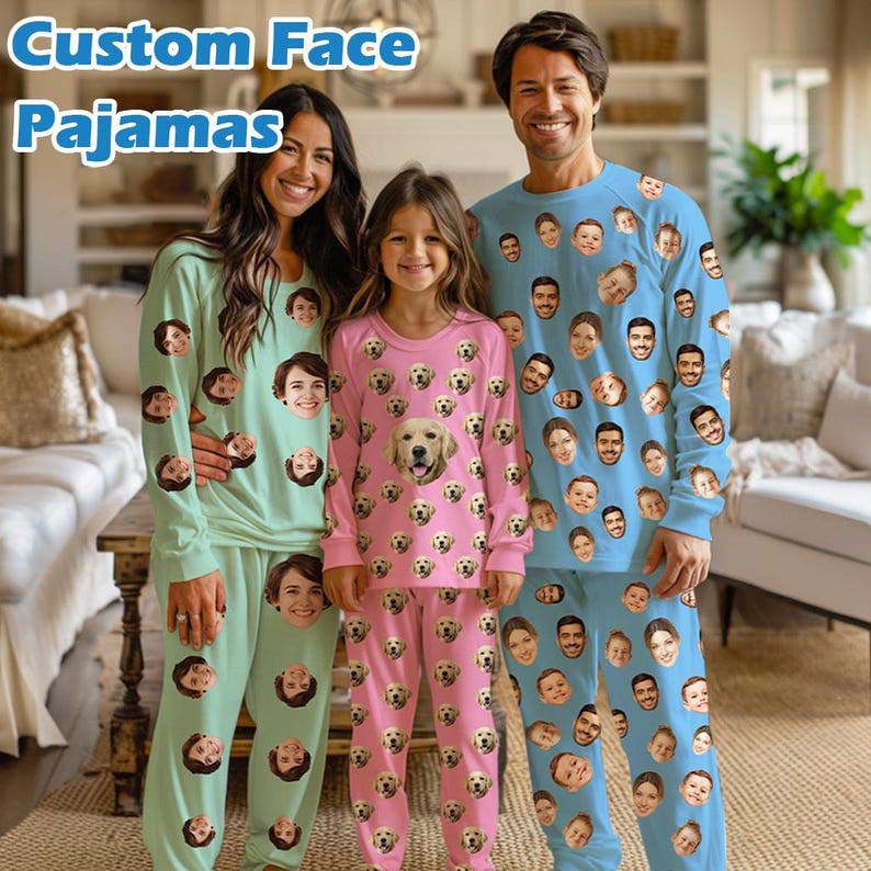 Custom Dog Photo Pajamas,Personalized Face Pajama Sets,Pet Pajamas Women Men Party Gift for Family Christmas,Kid pajamas sets,Pajama Party