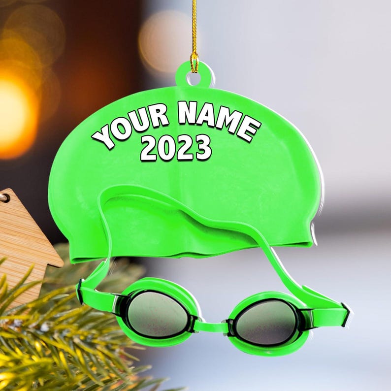 Personalized Name Swimming Acrylic Ornament, Swimming Lovers Gift, Sport Gifts, Swim Team Ornament, Swimming Glass Ornament, Gift Decoration