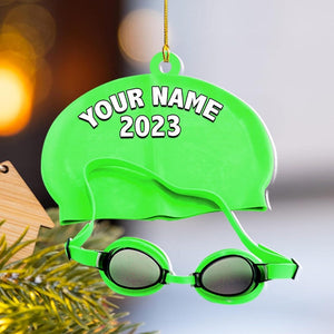 Personalized Name Swimming Acrylic Ornament, Swimming Lovers Gift, Sport Gifts, Swim Team Ornament, Swimming Glass Ornament, Gift Decoration