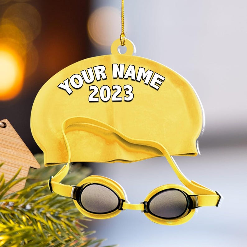 Personalized Name Swimming Acrylic Ornament, Swimming Lovers Gift, Sport Gifts, Swim Team Ornament, Swimming Glass Ornament, Gift Decoration
