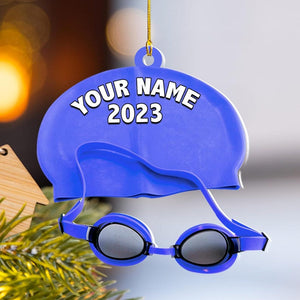 Personalized Name Swimming Acrylic Ornament, Swimming Lovers Gift, Sport Gifts, Swim Team Ornament, Swimming Glass Ornament, Gift Decoration
