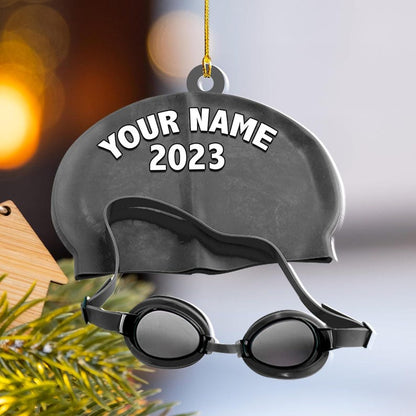 Personalized Name Swimming Acrylic Ornament, Swimming Lovers Gift, Sport Gifts, Swim Team Ornament, Swimming Glass Ornament, Gift Decoration