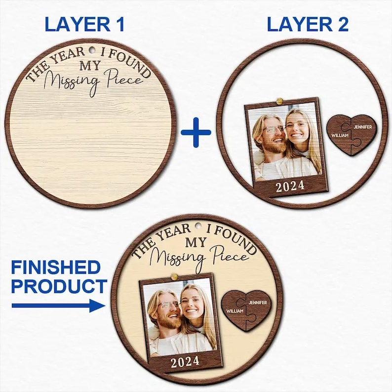 Custom Photo The Year I Found My Missing Piece Couples Personalized 2-Layered Wood Ornament, Couple Christmas Ornament, Newly Wed 2025 Gift
