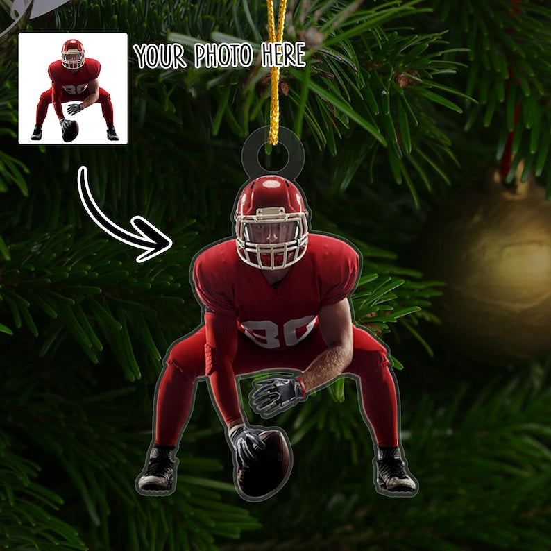 Custom Photo Football Ornament, Football Player Christmas Ornaments, Football Acrylic Ornaments, Football Player Gifts, Christmas Gifts