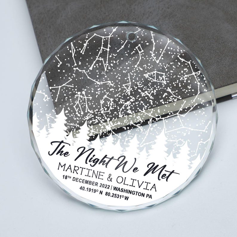 Personalized Star Map Ornament, The Night We Met Ornament, Couple Anniversary Ornament, Night Sky By Date Christmas Ornaments,Christmas Gift