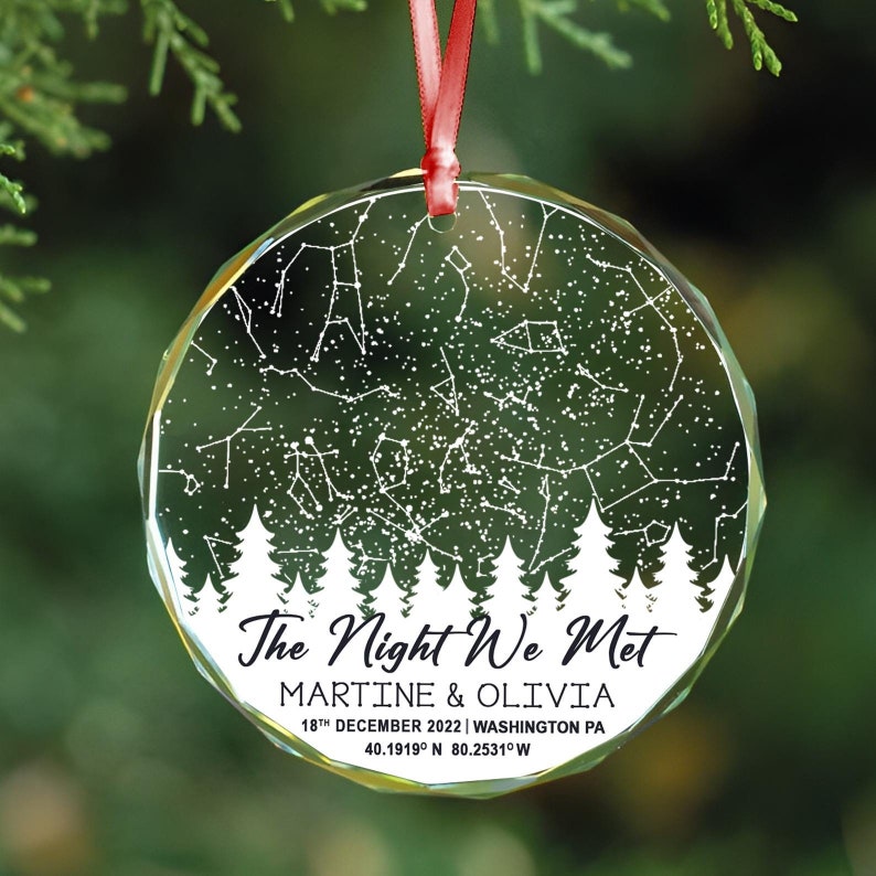 Personalized Star Map Ornament, The Night We Met Ornament, Couple Anniversary Ornament, Night Sky By Date Christmas Ornaments,Christmas Gift