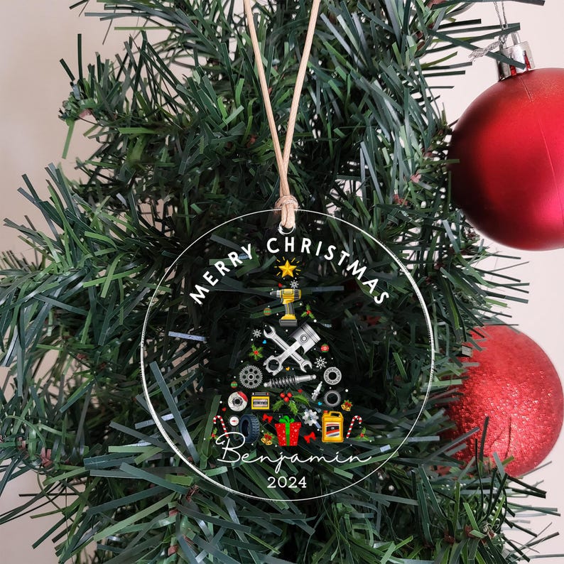 Personalized Mechanic Christmas Ornament 2024, Custom Garage Ornament Automobile Repair Shop Gift Xmas, Repair Tool Kit Flat Ornament Decor