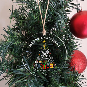 Personalized Mechanic Christmas Ornament 2024, Custom Garage Ornament Automobile Repair Shop Gift Xmas, Repair Tool Kit Flat Ornament Decor