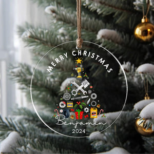 Personalized Mechanic Christmas Ornament 2024, Custom Garage Ornament Automobile Repair Shop Gift Xmas, Repair Tool Kit Flat Ornament Decor