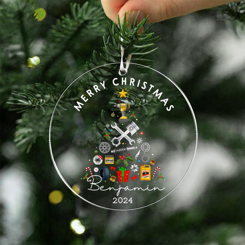 Personalized Mechanic Christmas Ornament 2024, Custom Garage Ornament Automobile Repair Shop Gift Xmas, Repair Tool Kit Flat Ornament Decor
