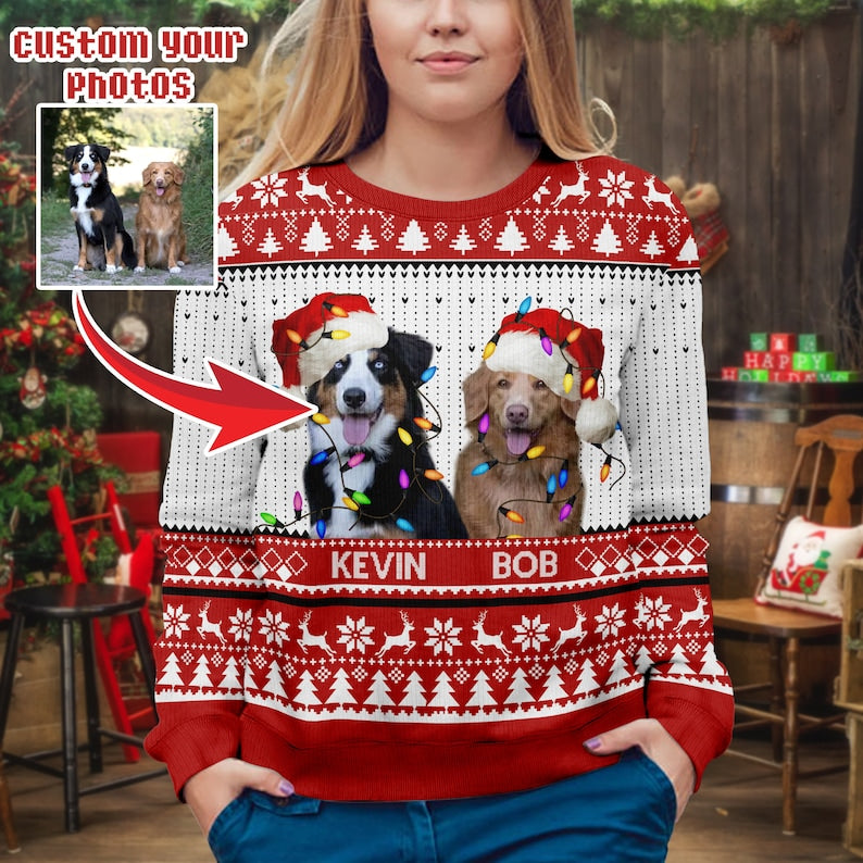 Custom Dog & Cat Photo Ugly Christmas Sweater, Personalized Custom Dog Photo Ugly Sweater, Funny Christmas Gift For Pet Owners, Pet Lovers