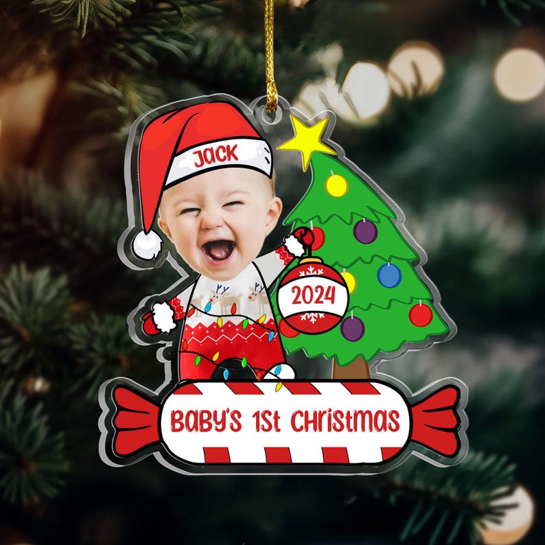 Adorable Newborn Baby - Personalized Babys Photo First Christmas Ornament, Baby 1st Christmas Ornament, Custom Newborn Photo Christmas Gift