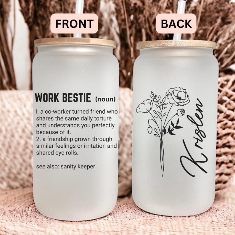 Work Bestie Ice Coffee Cup, Work Bestie Gift, Emotional Support Coworker Gift, Work Bestie Tumbler, Coworker To Friend Gift