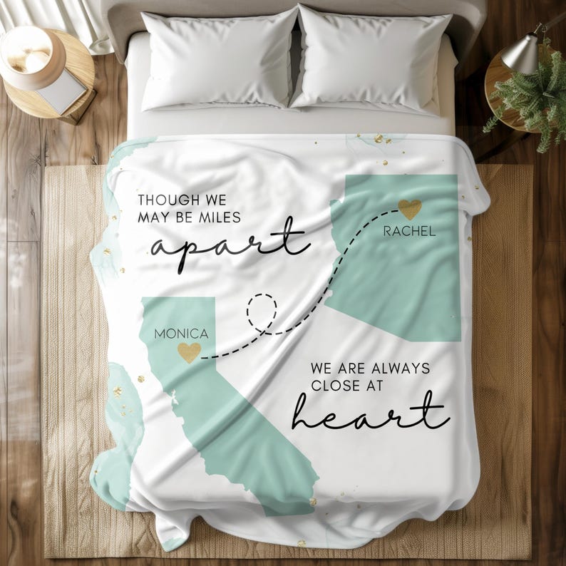 Custom State to State Blanket Gift for Long Distance Relationship Mom Daughter Best Friend Moving Away College, Miss You Personalized Gift