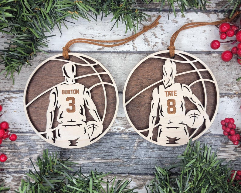 Personalized Basketball Male and Female Ornaments | Wooden Sports Ornaments | Sports Ornament Custom Name Basketball Ornament Christmas gift