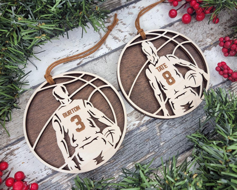 Personalized Basketball Male and Female Ornaments | Wooden Sports Ornaments | Sports Ornament Custom Name Basketball Ornament Christmas gift