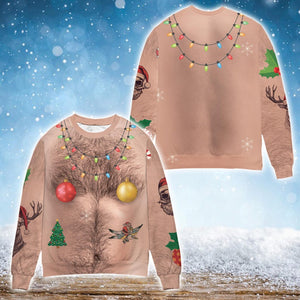 Chest Hair Bikini Ugly Christmas Sweater, Funny Festive Matching Sweatshirt, Couple Ugly Christmas Party Gift, Ugly Xmas Sweater Gift