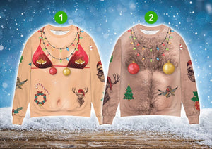 Chest Hair Bikini Ugly Christmas Sweater, Funny Festive Matching Sweatshirt, Couple Ugly Christmas Party Gift, Ugly Xmas Sweater Gift