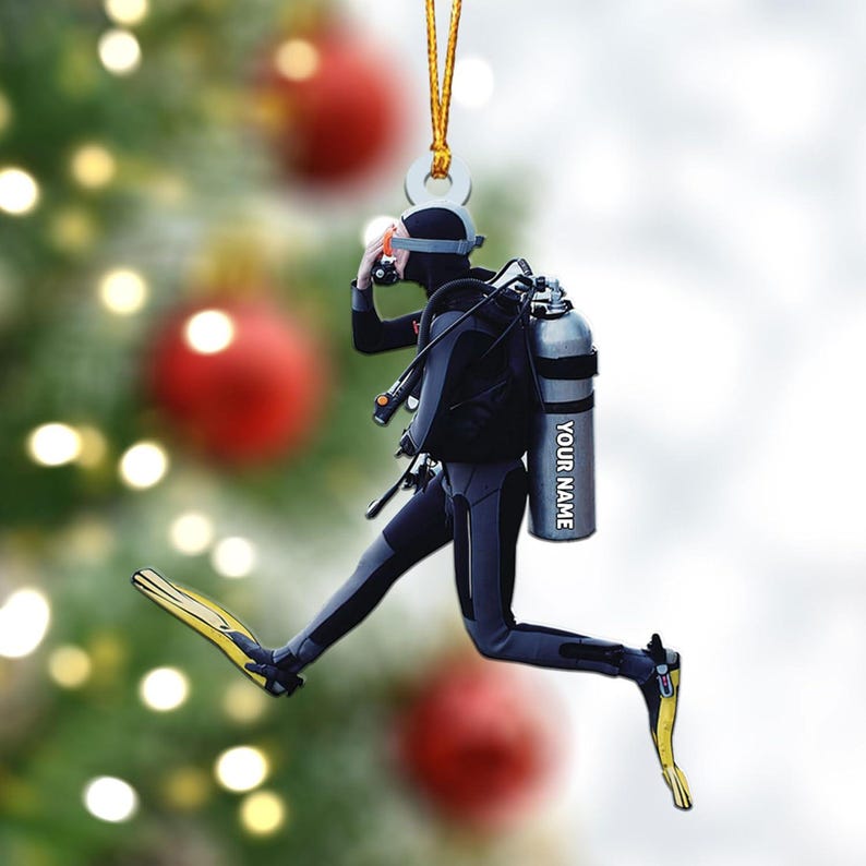 Personalized Diver Ornament, Scuba Diving Hanging Ornament, Gift For Diving Lovers, Personalized Deep Sea Diver Gift, Scuba Diving Gift
