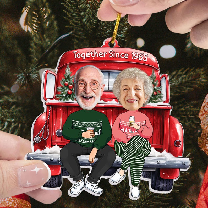 Personalized Couple Photo Ornament, Together Since Custom Christmas Ornament With Funny Face, Photo Gift For Husband Wife Anniversary