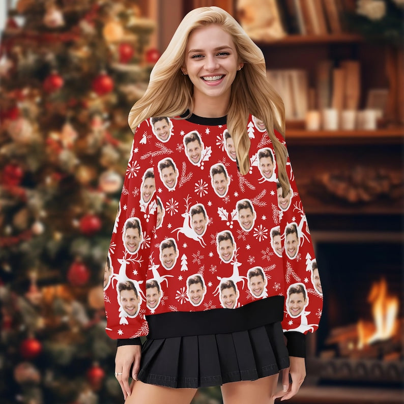 Custom Face Ugly Christmas Sweater, Personalized Photo Crewneck Sweatshirt for Man/Woman, Custom Sweatshirt with Face,Family Christmas Gift