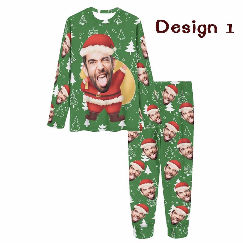 Custom Christmas Pajama Set with Face,Custom Matching Family Pajama,Personalized Photo Sleepwear Long sleeve Custom Gift for Dad Mom Kid