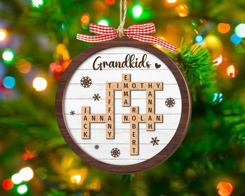 Personalized Grandparents Christmas Ornament, Crossword Christmas Ornament, Grandkids Crossword Puzzle Ornament, Grandparent Christmas Gift
