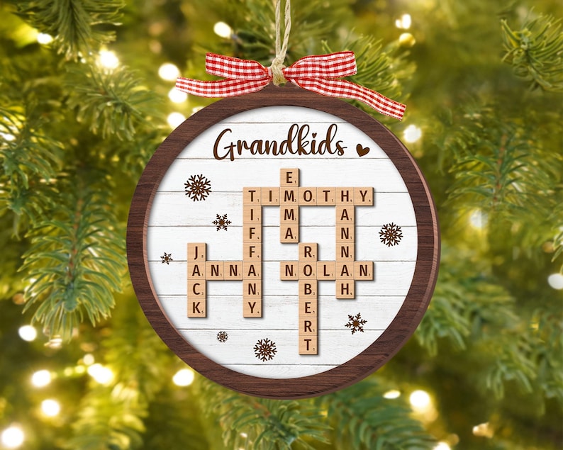 Personalized Grandparents Christmas Ornament, Crossword Christmas Ornament, Grandkids Crossword Puzzle Ornament, Grandparent Christmas Gift