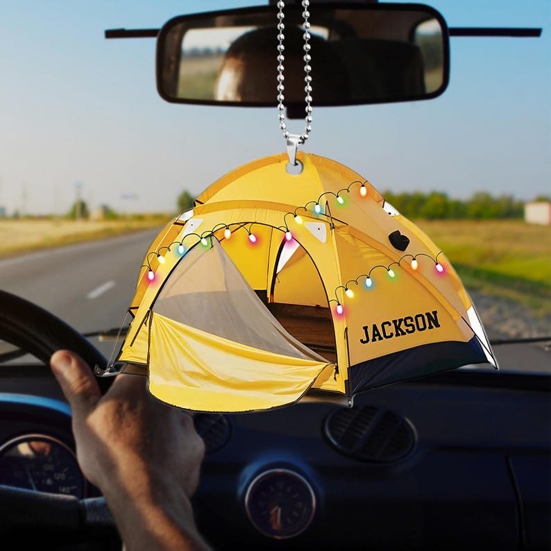 Personalized Camping Tent Shape Ornaments, Camping Flat Ornament, Camping Lover Gift, Happy Camper Ornament, Christmas Tent Flat 2D Ornament