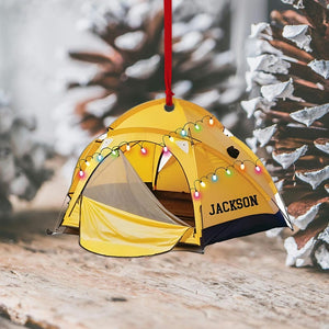 Personalized Camping Tent Shape Ornaments, Camping Flat Ornament, Camping Lover Gift, Happy Camper Ornament, Christmas Tent Flat 2D Ornament
