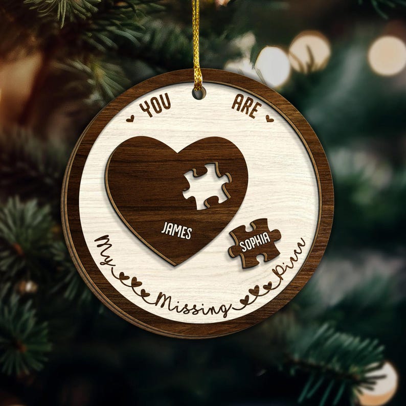The Year I Found My Missing Piece Couples, Custom 2-Layered Wooden Ornament, Couple Christmas Ornament, Newly Wed 2024 Gift, Christmas Decor