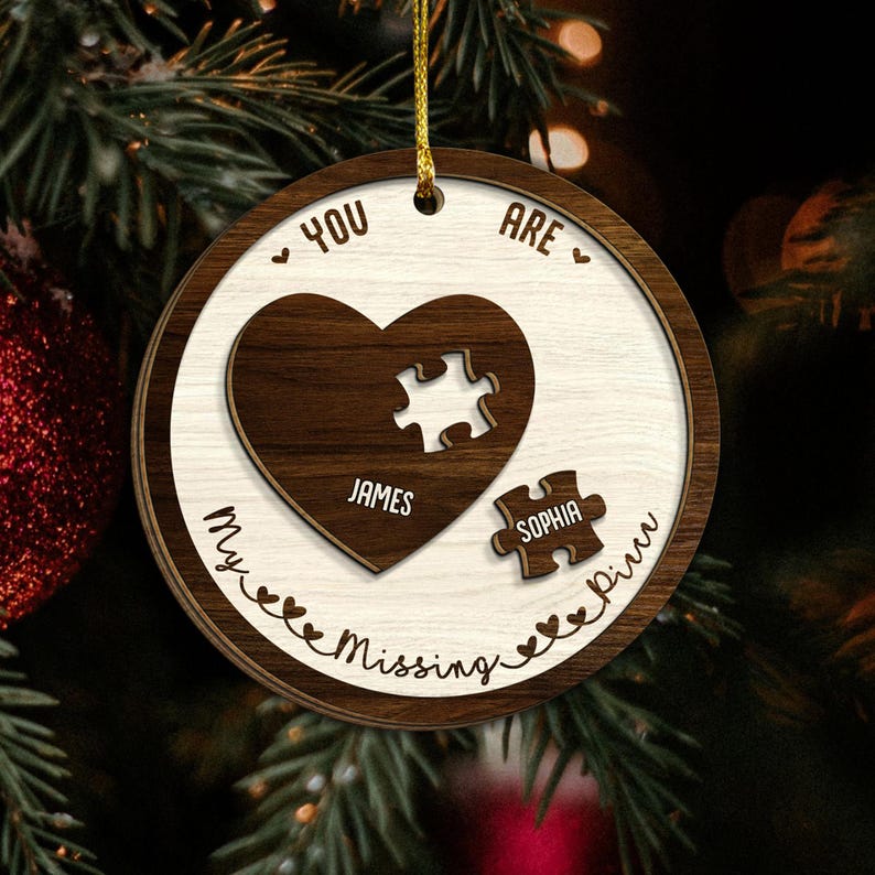 The Year I Found My Missing Piece Couples, Custom 2-Layered Wooden Ornament, Couple Christmas Ornament, Newly Wed 2024 Gift, Christmas Decor