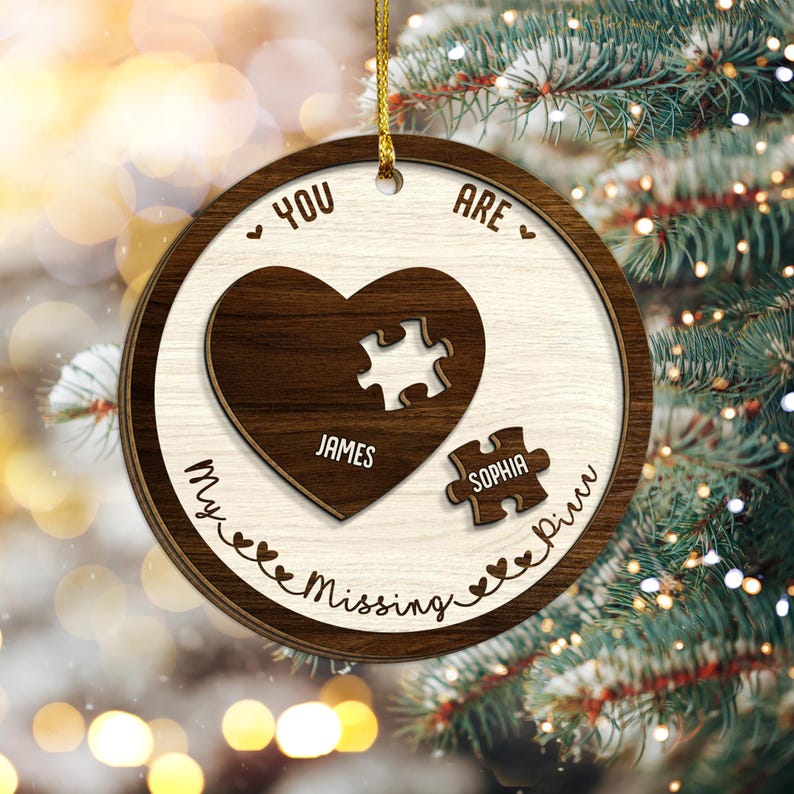 The Year I Found My Missing Piece Couples, Custom 2-Layered Wooden Ornament, Couple Christmas Ornament, Newly Wed 2024 Gift, Christmas Decor